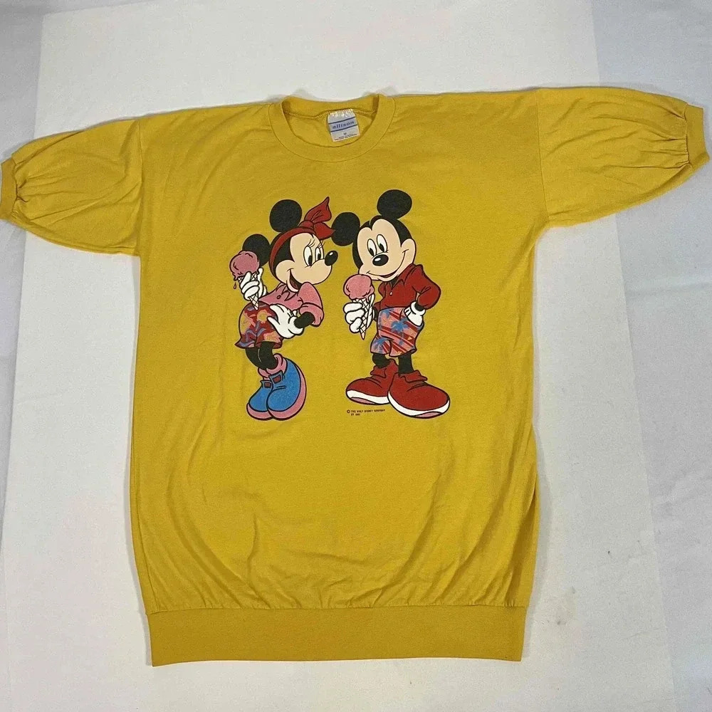 Vintage 1970s Mickey & Minnie Mouse Eat Ice Cream Oversized Shirt Allison Disney